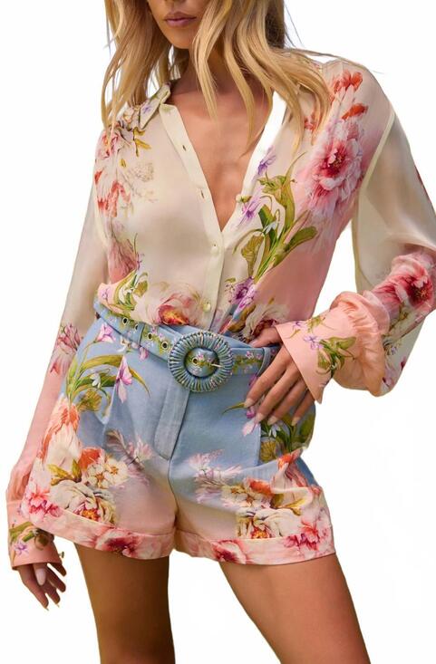 HEMANT & NANDITA Pants - NEW HEMANT & NANDITA kavi buckle shorts in pastel floral